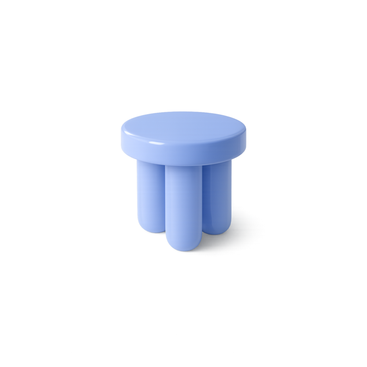 A chunky, glossy blue stool.
